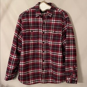 LL Bean Shirt Mens Medium Red Plaid Nylon Lined Shacket Flannel Jacket